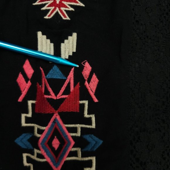 Flying Tomato Aztec Boho Tunic Top Mini Dress Long Bell Sleeve Sz M Black Lace - Picture 7 of 16